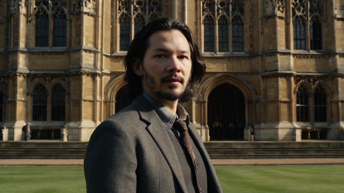 Erik Holm in front of Oxford Uni