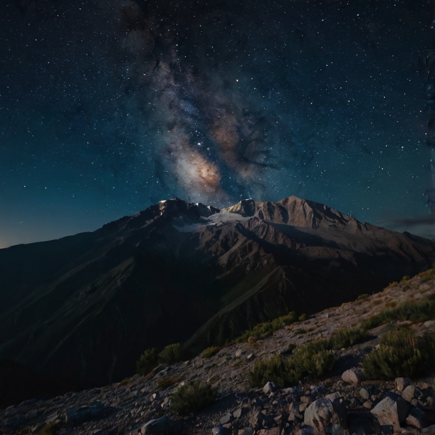 mount olymp at night with stars in the sky